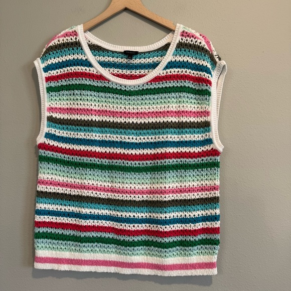 Talbots Colorful Striped Sleeveless Crochet Knit Top Beachy Boho L - Picture 2 of 6